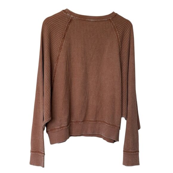 Z Supply Claire Rust Orange Waffle Thermal Long Sleeve Top Size L - Picture 3 of 9